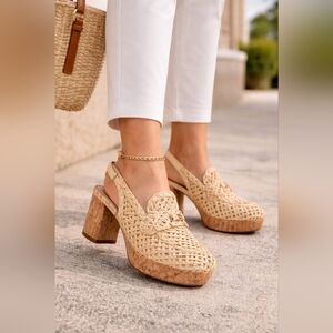 AEROSOLES Beige Woven Santina Slingback Pump